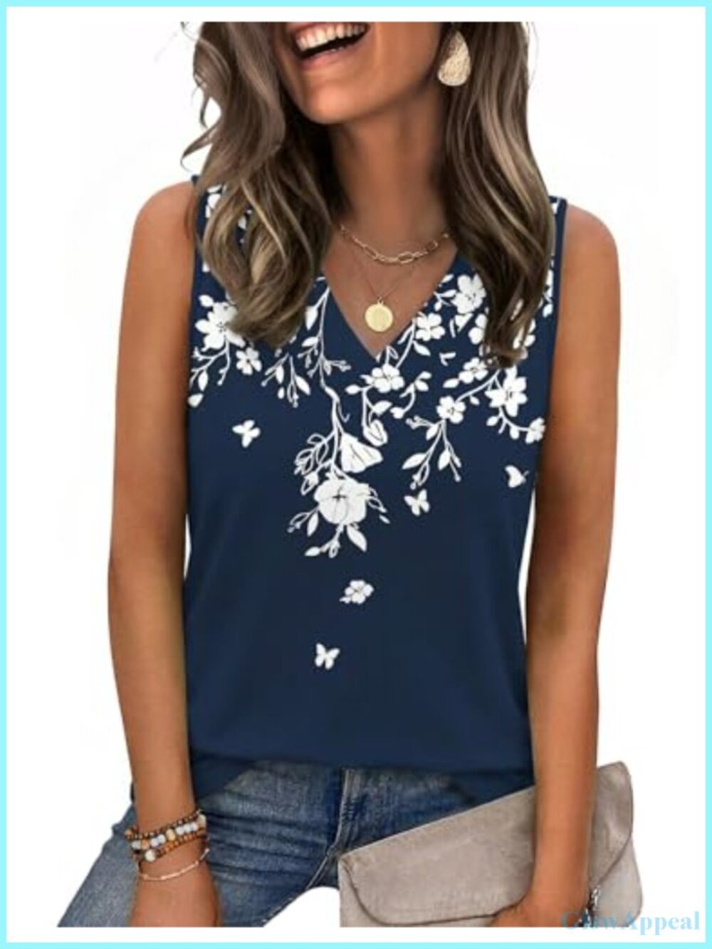 Zeagoo Women V-Neck Sleeveless Floral Tank Top